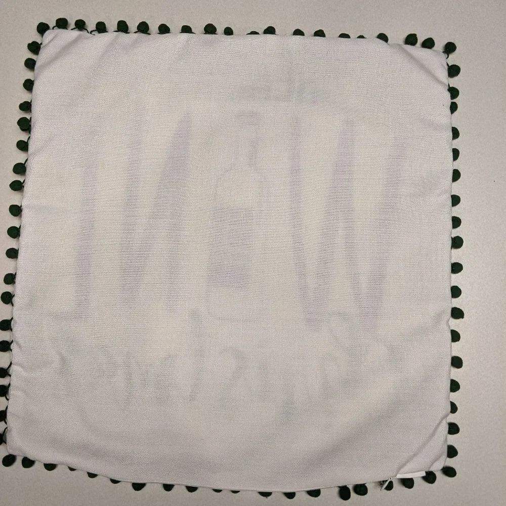 Pillow cover, (1), off white green red, sparkle, green pompom trim